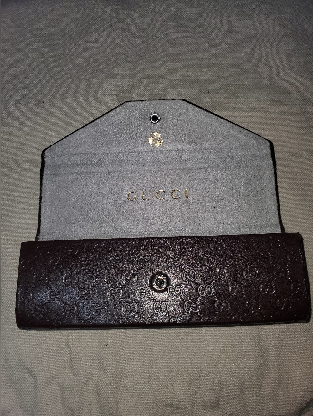 Ladies Gucci Guccissima Triangle Folding Eyewear Case Monogrammed Leather